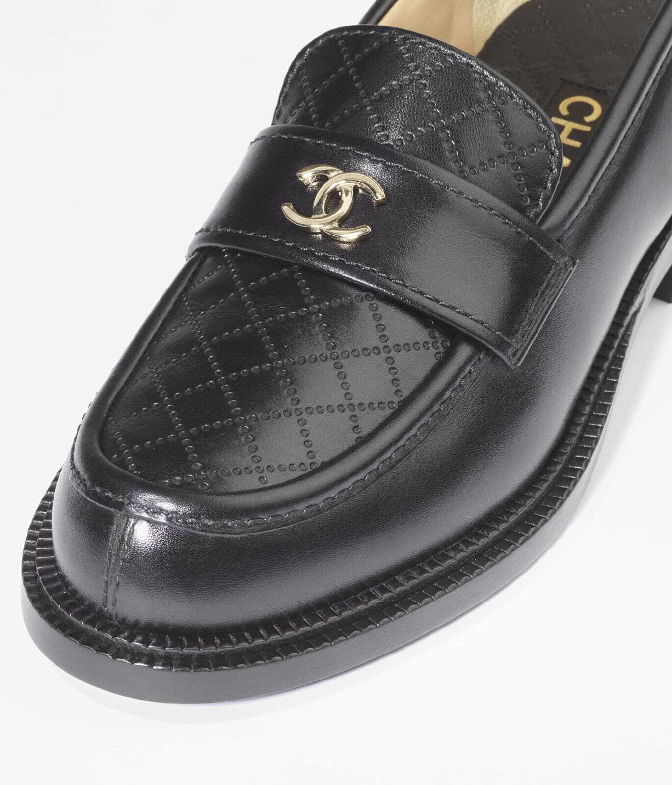 AUTH CHANEL VINTAGE QUILTED LOAFERS SZ SHOES BLK LEATH SZ"37