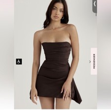 House Of Cb JASMINE Chocolate Draped Strapless Corset Dress Size Large (138)