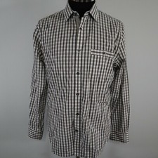 Express Shirt Mens Medium 15-15.5 Fitted Pocket Button Up Gray Plaid Long Sleeve