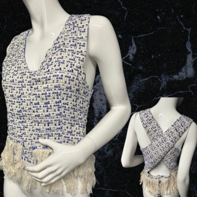 BNWT Drole De Copine Blue/White Textured Vest Top Size S ( Uk 8 )