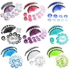 54pcs Ear Gauges Kit 14G-00G Glitter Spiral Taper Plugs Stretching Set 13 Colors