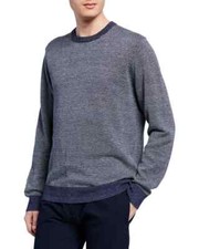 VINCE NWT Blue Birdseye Linen/Cotton Lightweight Crewneck Sweater Medium 245