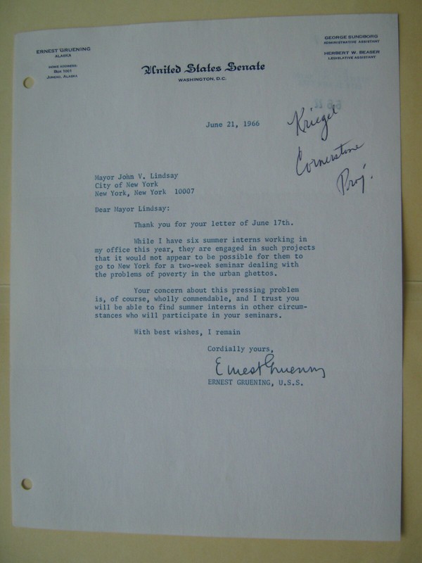 SIGNED personal letter ALASKA Senator ERNEST GRUENING genuine VINTAGE rare