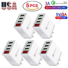 5 Pack 3 Port Fast Charging Block QC 3.0 USB Cube Wall Charger Adapters US Plug