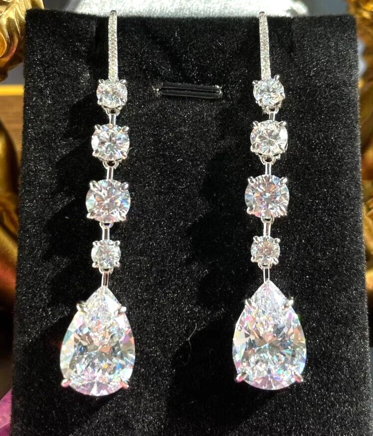 27 Ct Treated Certified Gorgeous Off White Diamond Dangler Earrings, 925 Silver - Image 3 of 4