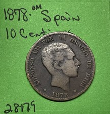 1878-OM Spain Bronze 10 Centimos. Alfonso XII KM# 675