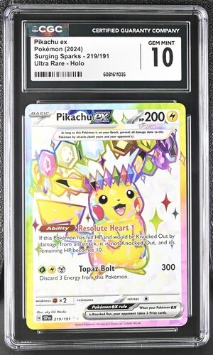 CGC 10 Pikachu ex 219/191 Surging Sparks Ultra Rare Holo Pokemon Card