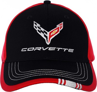 JH Design Men's Chevy Corvette C8 Logo Cap Adjustable Red & Black Hat
