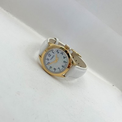 Timex Indiglo Watch T2M446 Mother of Pearl Gold White Band TW2V47000 28mm Womens