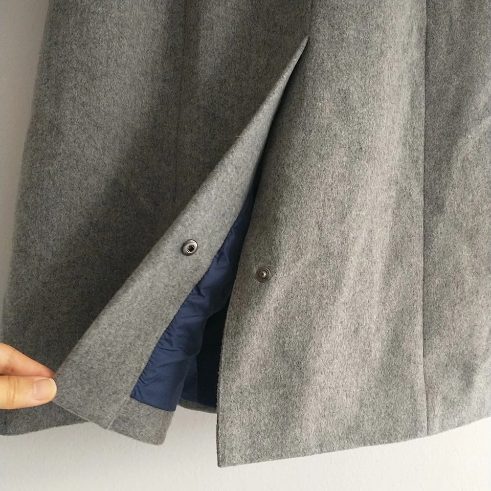 Abrigo Brooks Brothers 2 en 1 Guisante Mujer S Gris Mezcla Lana Cinturón Capucha Doble Pecho Foto 4 de 4