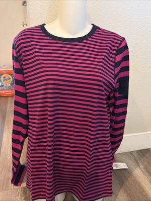 CHAPS Sport Long Sleeve Stripe Tee Pink And Navy Sz X Large