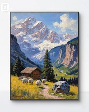 Mountain Landscape Canvas Wall Art Large Rustic Cabin Painting 36 24