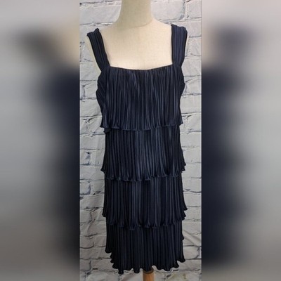 dkny navy pleated dress Dkny Women's Pleated Jewel Neck Dress - Indigo