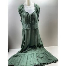 Old Navy Women’s Baby Doll Milk Maid Prairie Dress Sz L Green Ruffled Hem 
