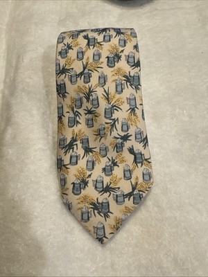HERMES Necktie Barley & Beer All Over Pattern 100% Silk Made in France Beige Tag