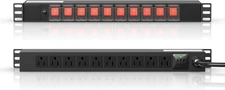 10 Outlet Rack Mount Power Strips with Individual Switch,1U Black-6FT Cords 