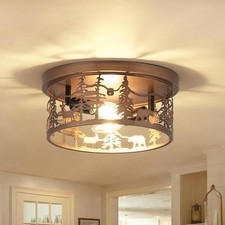 Rustic Flush Mount Ceiling Light - 2-Light Me...