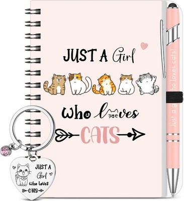 BBTO 3 Stück Katzenliebhaber Geschenke für Frauen, Tiergeschenk Notizbuch Schlüsselanhänger und rosa... 