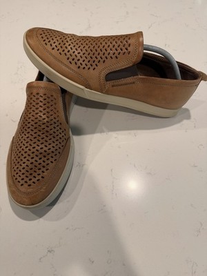 Ecco Collin 2.0 Slip On Leather Brown Perforated Casual Sneakers Men's Size 12
