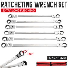 6pc Extra Long Flex Head Ratcheting Wrench Set Double Box End Metric 8-19 Pouch