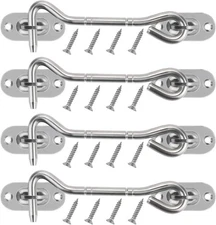 4 Inch Stainless Steel Cabin Hook Latch with Screws 4 Pack Door Gate Latch
