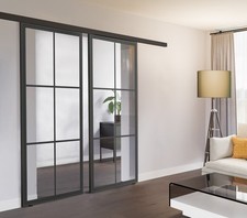 Stahl Loft Schiebetür Doppelflügel Industrie Design  Klarglas Industriedesign