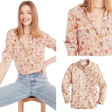 J Crew Classic Fit Organic Cotton Liberty Garden of Life Top Women Size 14