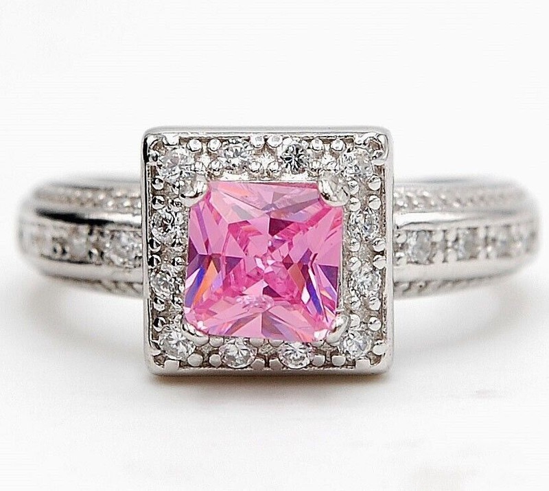 2CT Heat Treated Pink Topaz 925 Solid Sterling Silver Ring Sz 8 U2-7