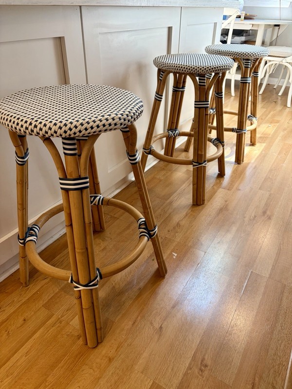 Serena and Lily Backless Counter Height Stools Blue/White, 26.25" H Set of 3