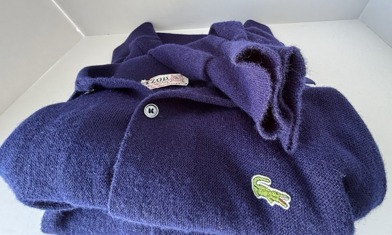 Vintage IZOD Lacoste Mens Cardigan XL Navy Blue Grandpacore Cottagecore Grandpa thumbnail 9