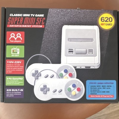 Super Mini SFC Home Console Gray AV-Out 620 Built-In Games Two Controllers