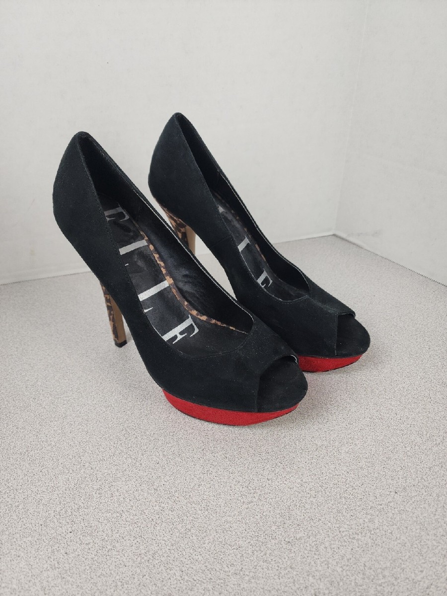 Elle Women Black/Red Suede Heels Peeptoe Pumps Size Shoes