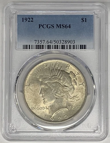1922 Peace Silver Dollar Coin PCGS MS 64 (10) C