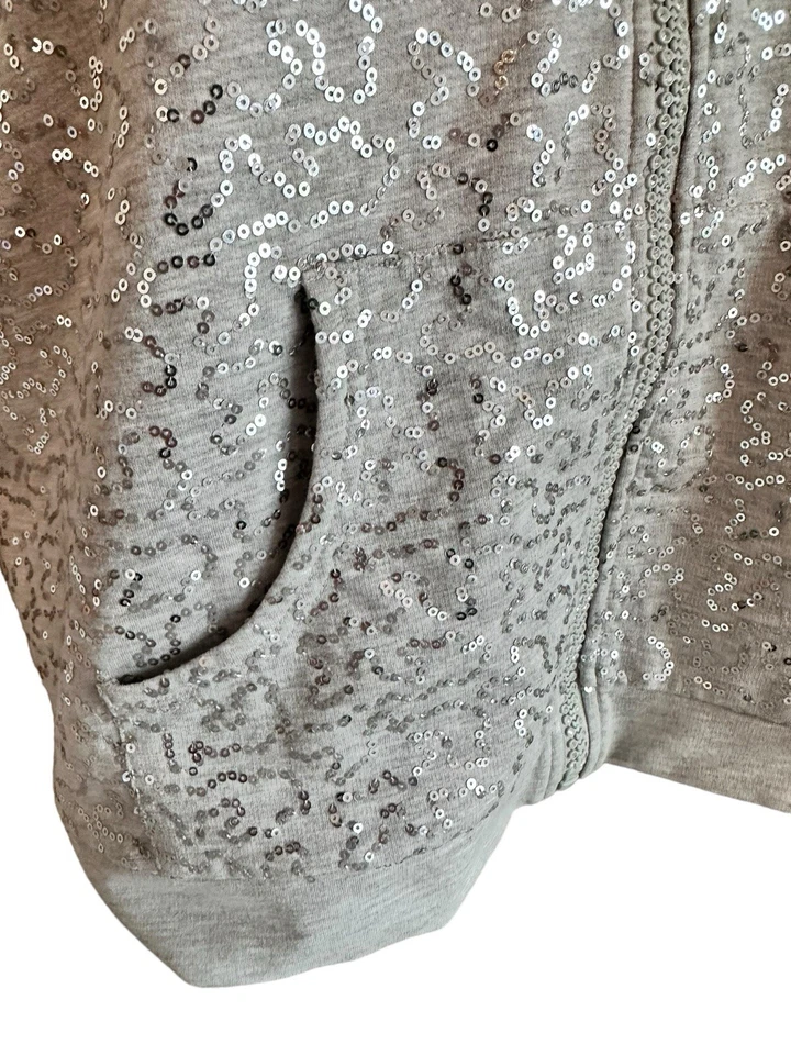 Quacker Factory Sequin Swirl Full Zip Collared Jacket Light Gray Long Sleeve 1X - Image 3 of 4