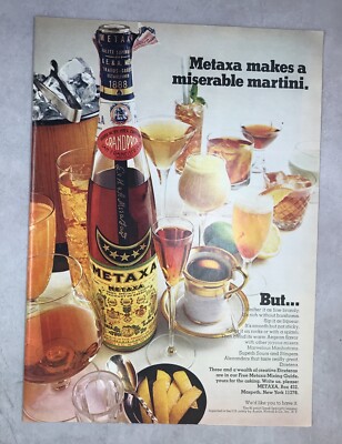 1960s magazine Ad METAXA fine Brandy Liquor Bar Alcohol Drink mancave
