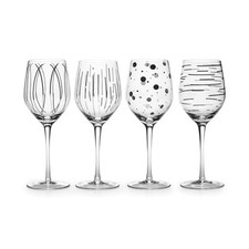 NEW MIKASA 4 PC SET CHEERS METALLICS SILVER AND CLEAR WINE GLASS,GOBLET