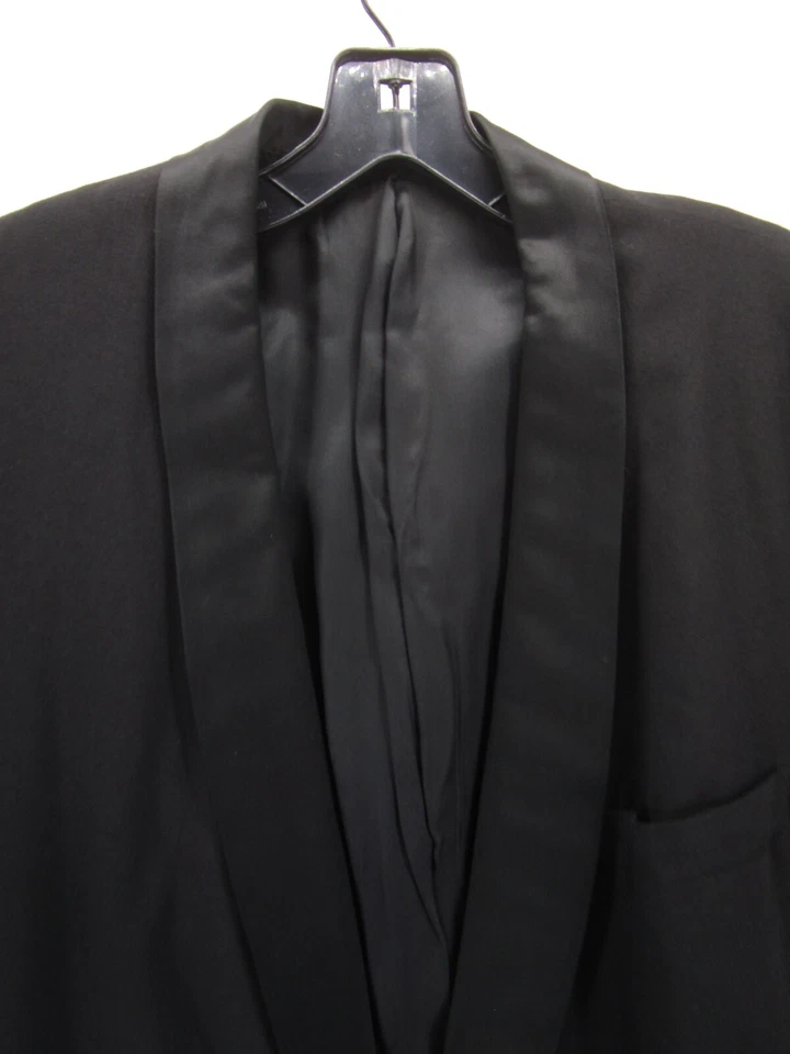 VINTAGE After Six Blazer Men 42 Black Tuxedo Satin Lapel Evenings Smoking Coat - Image 2 of 4
