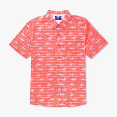 AFTCO MEN'S LARGE BOATBAR CORAL FISH PRINT BEACH UPF BUTTON SHIRT NWT $55