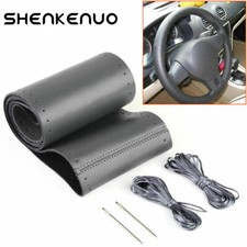 Diy Leather Car Steering Wheel Cover Needle Thread Anti-slip Black For Honda