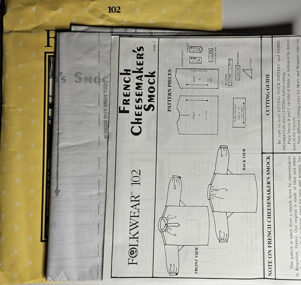 Folkwear French Cheese makers Smock 102 Men/Women VINTAGE 1982 Unused-F3  - Image 3 of 4