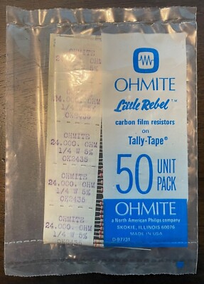 50 pcs of Ohmite LITTLE REBEL 24k Ohm Carbon Film Resistor 1/4W 5% Axial NOS USA