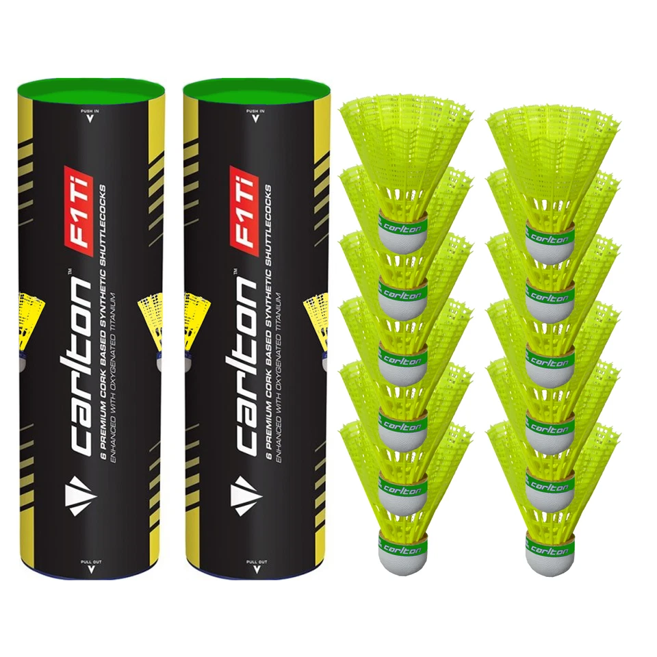 carlton F1 Ti slow - 12 Stück gelbe Nylon Premium Kork Federbälle - langsam