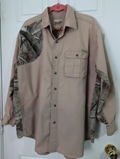 Wrangler Pro Gear Button Shirt Mens XL L/S Tan Camo Shooting Hunting Outdoors 