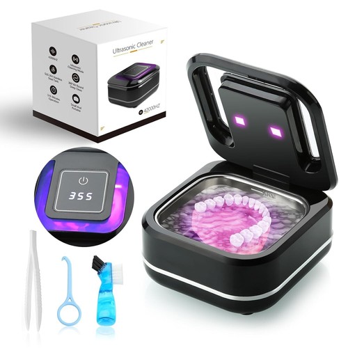 Ultrasonic Retainer Cleaner Machine, 42kHz Dental Cleaning Pod w/ UV Lights