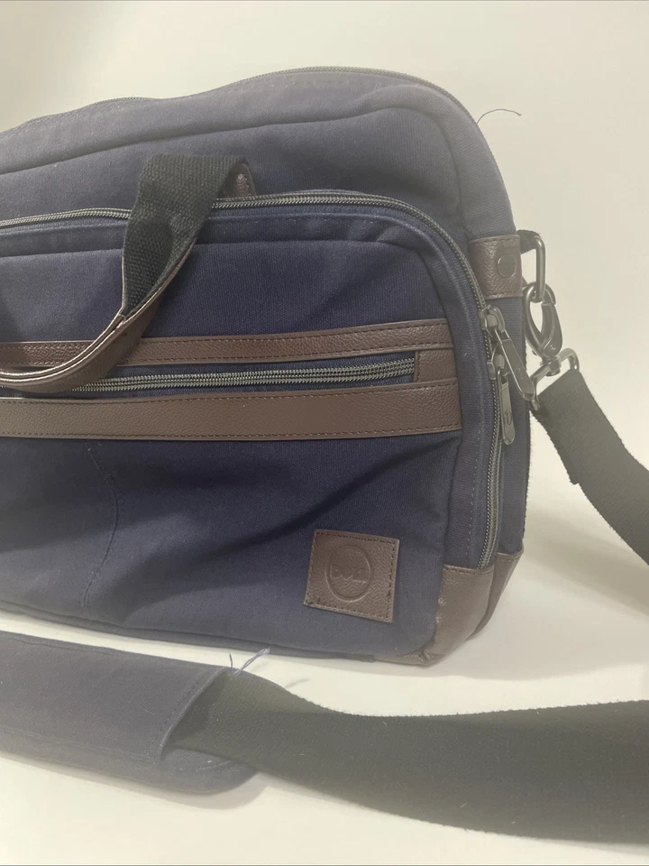 Dell 17 Inch Deluxe Laptop Computer Carrying Case Bag Blue Canvas and Leather - Image 4 of 4