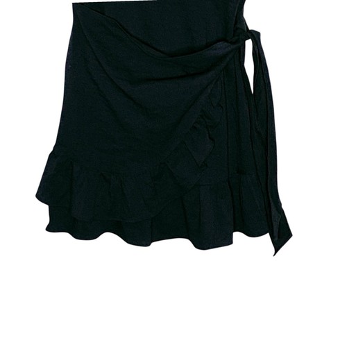 White Fox S NUOVO mini abito donna nero finto avvolgente con volant - Foto 5 di 9