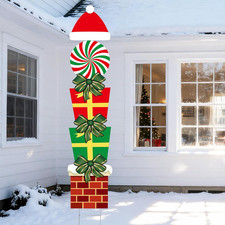 Candy Christmas Decorations Outdoor, 64In Candy Gift Bow Hat Yard Signs Winter H