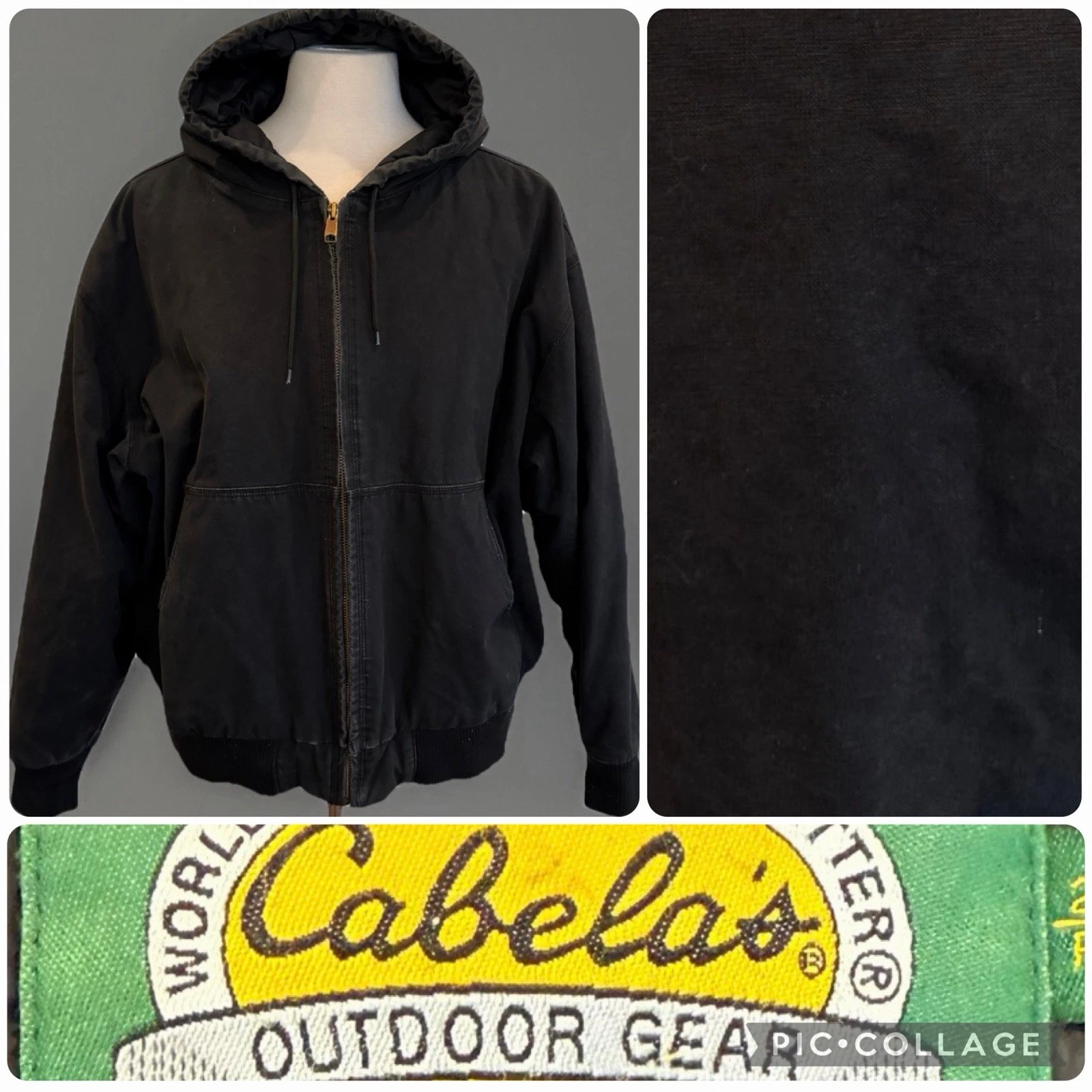 CABELAS OUTDOOR GEAR Men’s 2XL Work Jacket Black Insulated Hooded Cotton