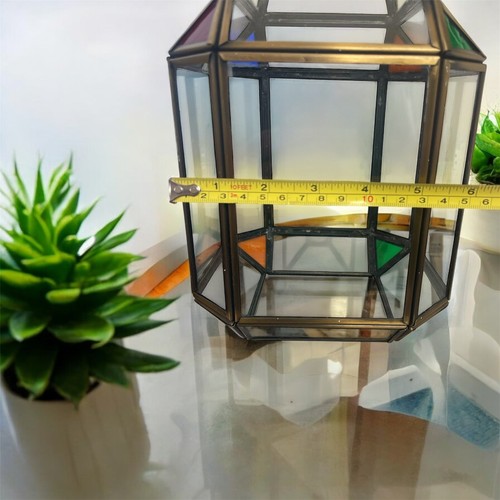 Vintage Brass & Glass Lantern Light Shade Stained Glass - Picture 5 of 5