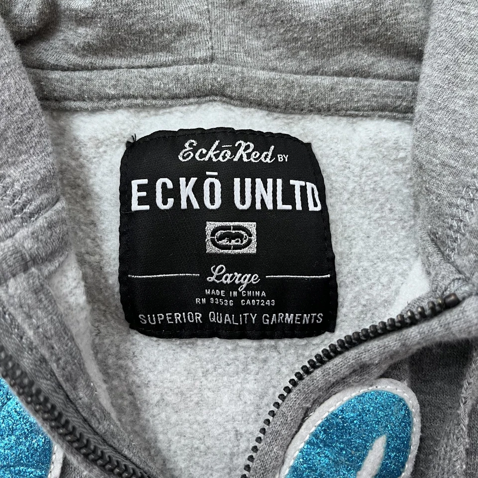 Conjunto de Calça de Moletom Feminina Vintage Y2K Ecko Unltd G/M Cinza Zíper Logotipo Glitter - Imagem 4 de 4